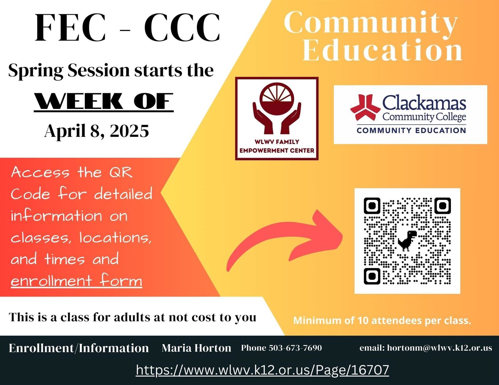 CCC is offering free adult education courses starting April 8th. Use the QR code to register. CCC is offering free adult education courses starting April 8th. Use the QR code to register.